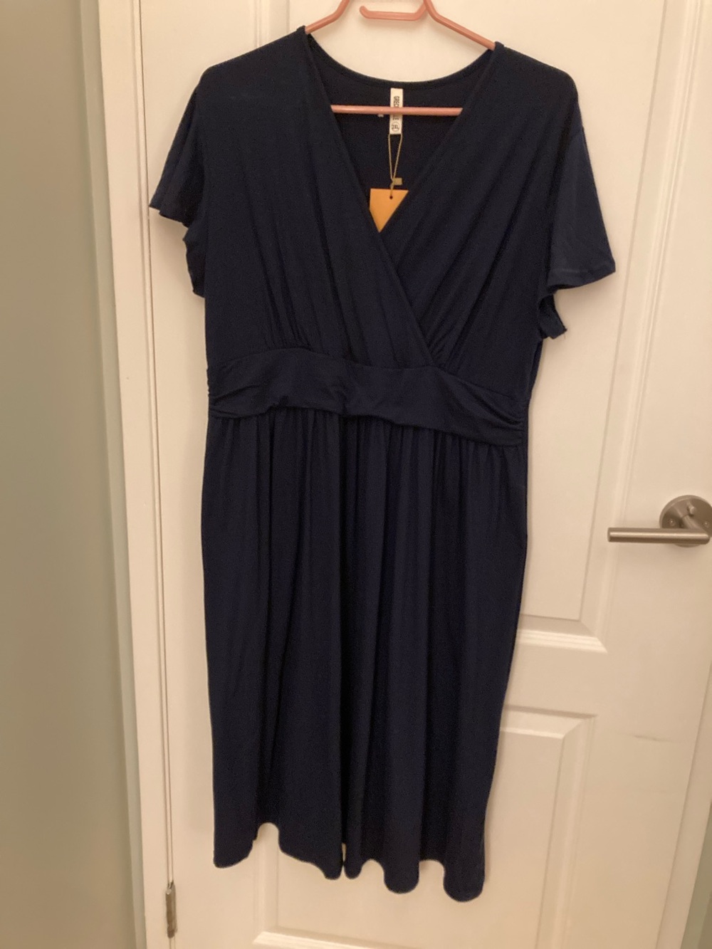 Navy Wrap-Front Midi Dress with Defined Waist - US 2XL
